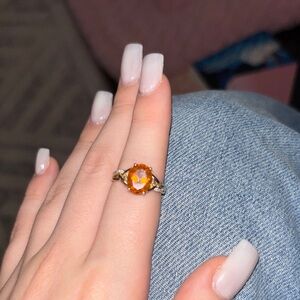 Elegant Orange Gemstone Ring 14 KT